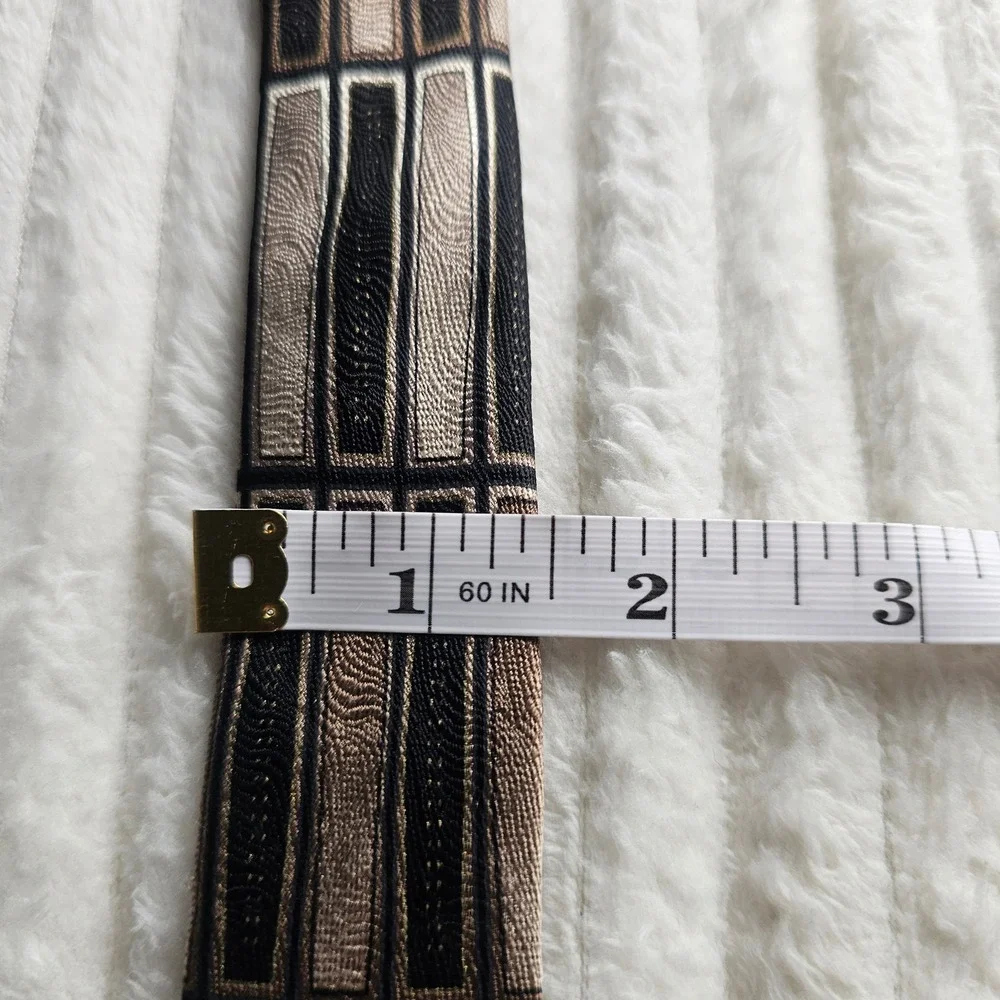 Mens 100% Silk Geometric Necktie 60in Brown Black Tan Modernist Retro